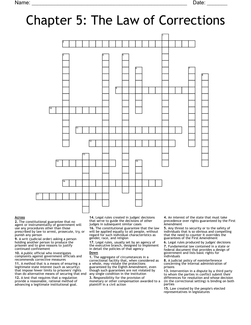 Chapter 5: The Law of Corrections Crossword