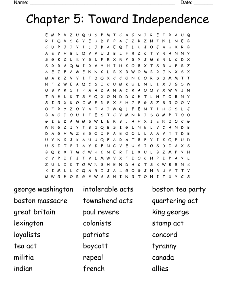 Chapter 5: Toward Independence  Word Search