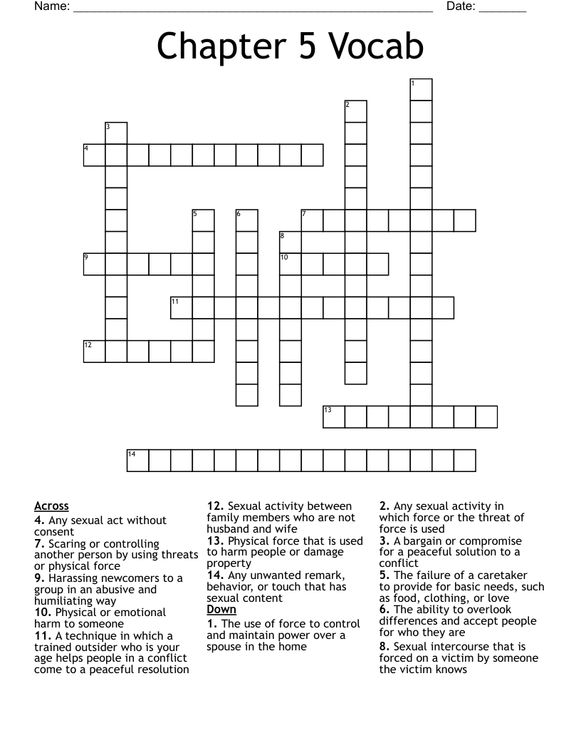 Chapter 5 Vocab Crossword