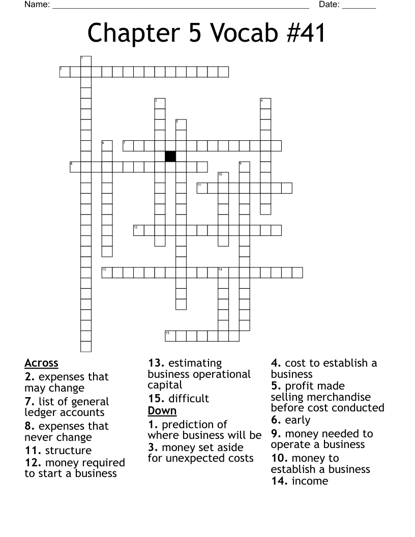 Chapter 5 Vocab #41 Crossword