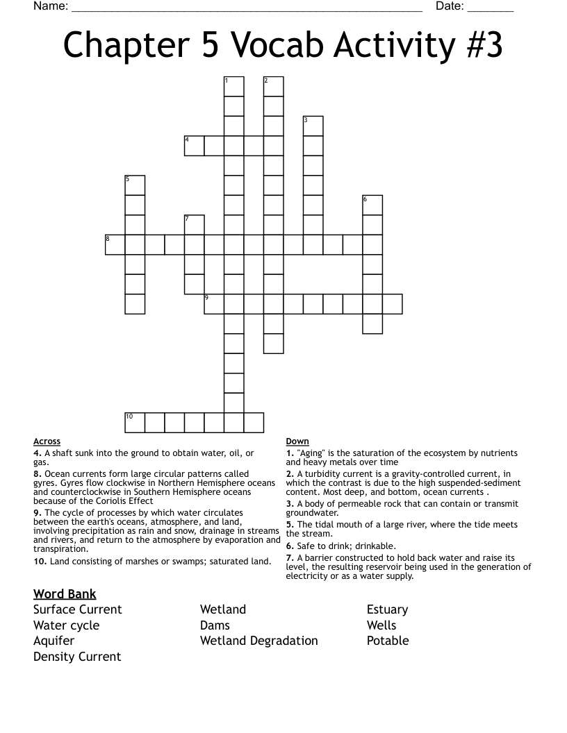 Chapter 5 Vocab Activity #3 Crossword