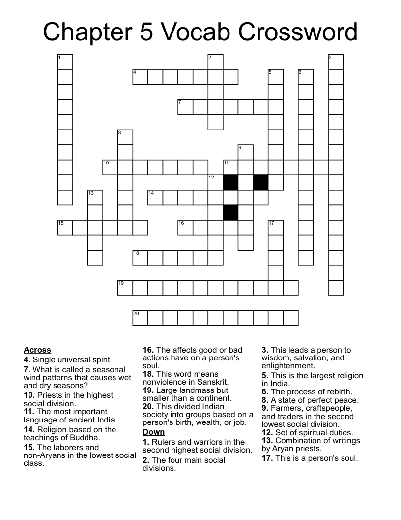 Chapter 5 Vocab Crossword