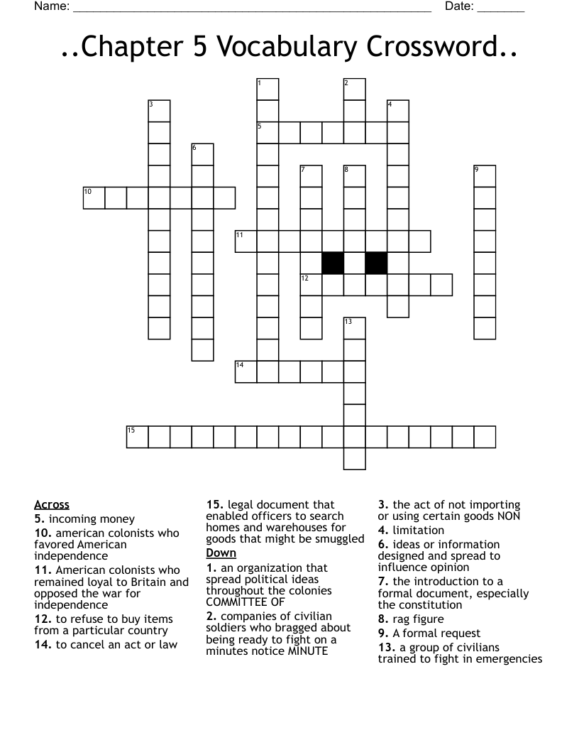 ..Chapter 5 Vocabulary Crossword..