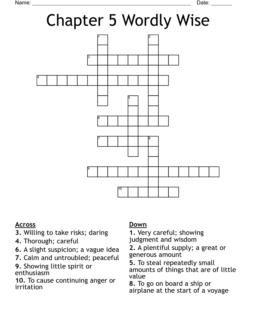Chapter 5 Wordly Wise Crossword