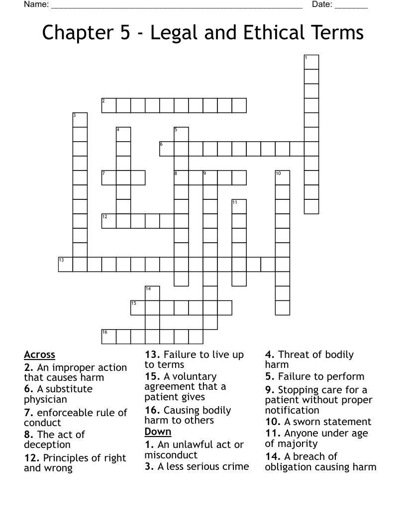 Chapter 5 - Legal and Ethical Terms Crossword