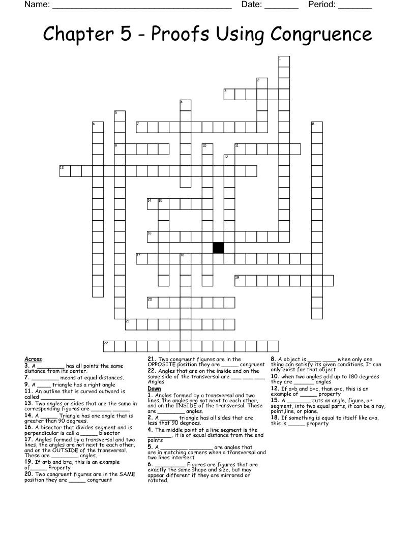 Chapter 5 - Proofs Using Congruence Crossword