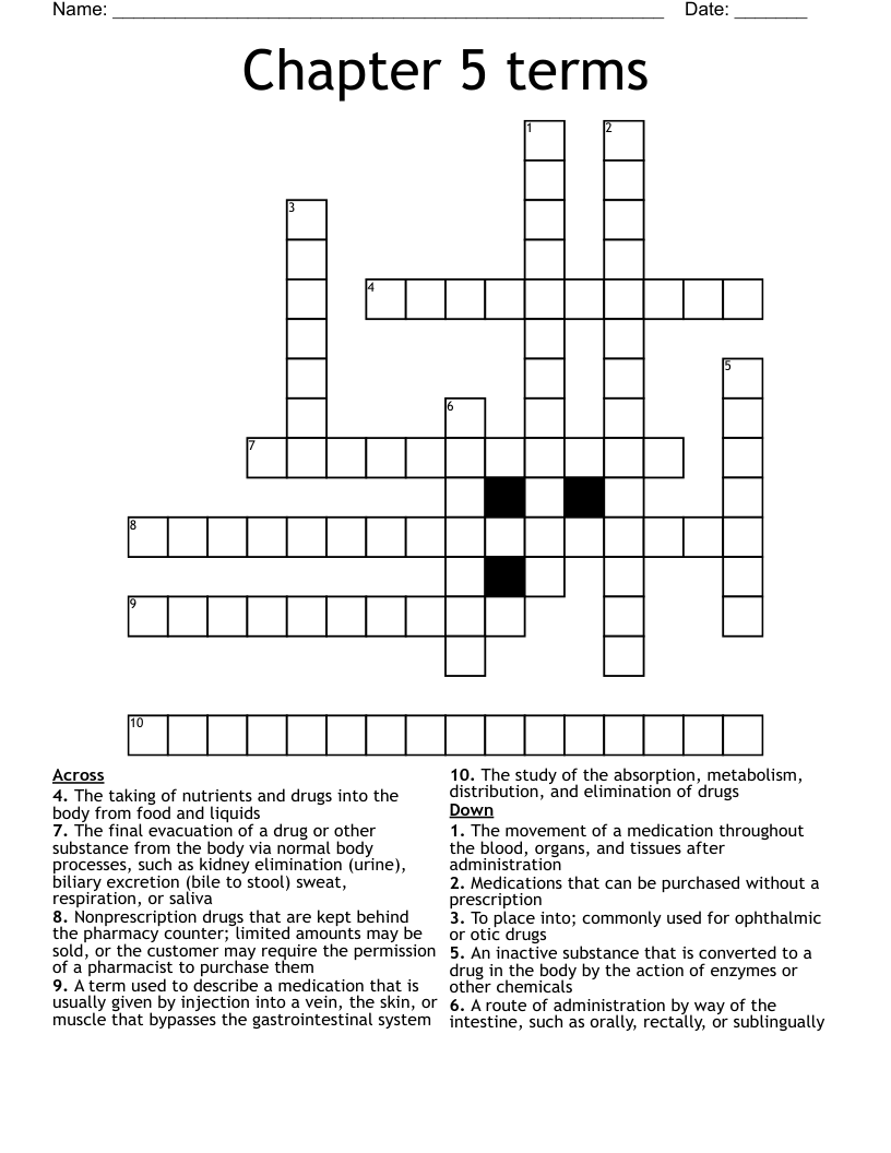 Chapter 5 terms Crossword