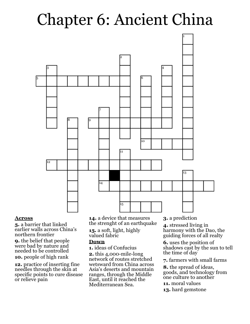 Chapter 6: Ancient China Crossword