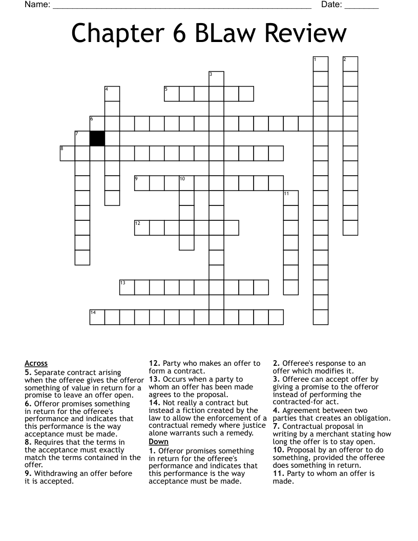 Chapter 6 BLaw Review Crossword