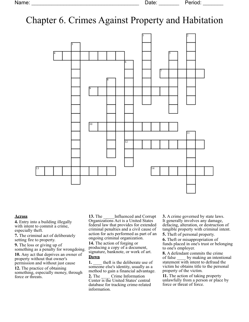 Chapter 6. Crimes Against Property and Habitation Crossword