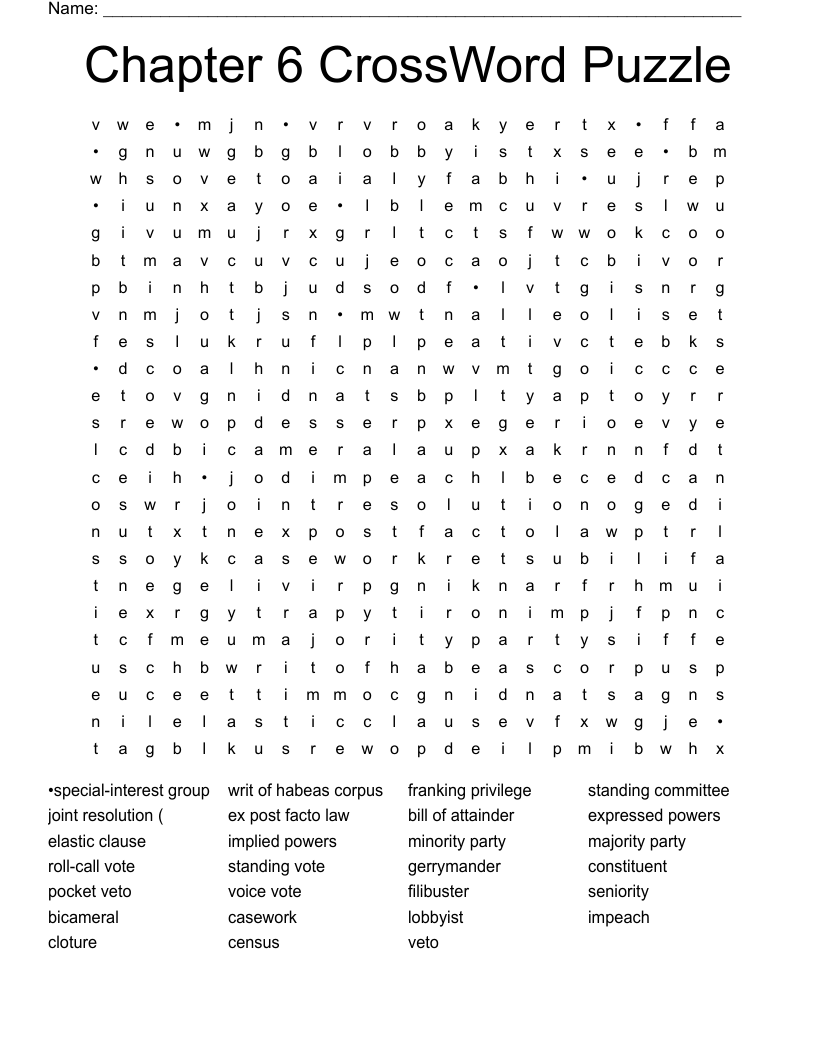 Chapter 6 CrossWord Puzzle Word Search