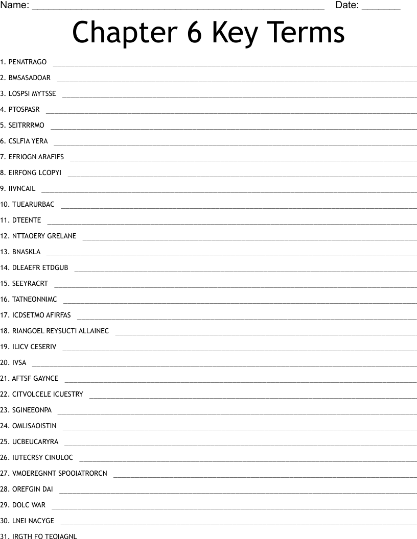Chapter 6 Key Terms Word Scramble