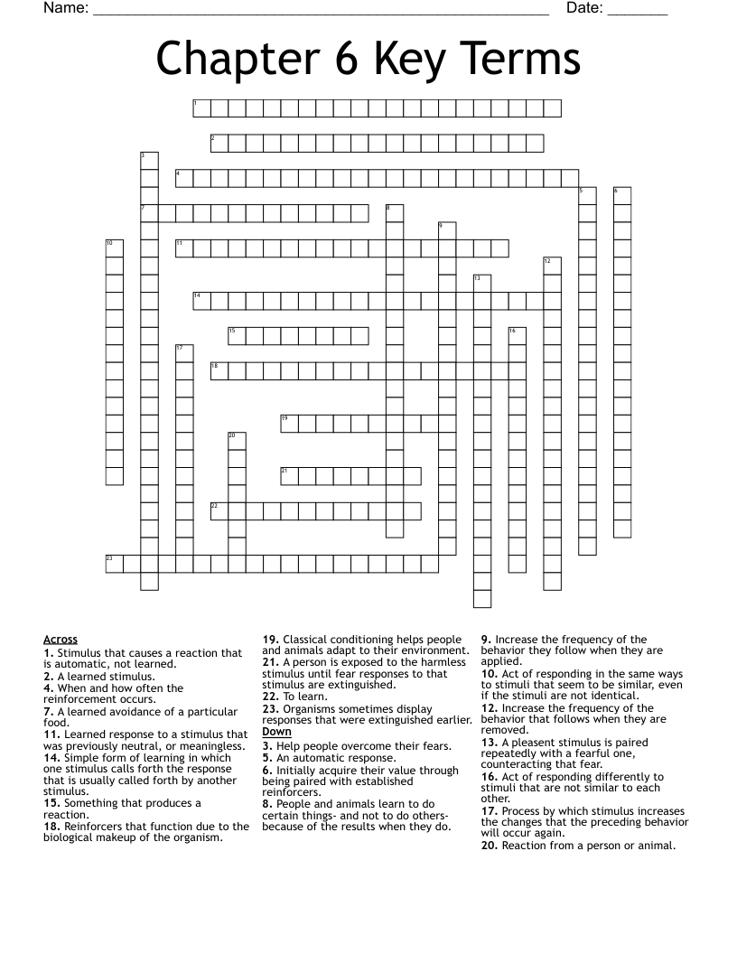 Chapter 6 Key Terms Crossword