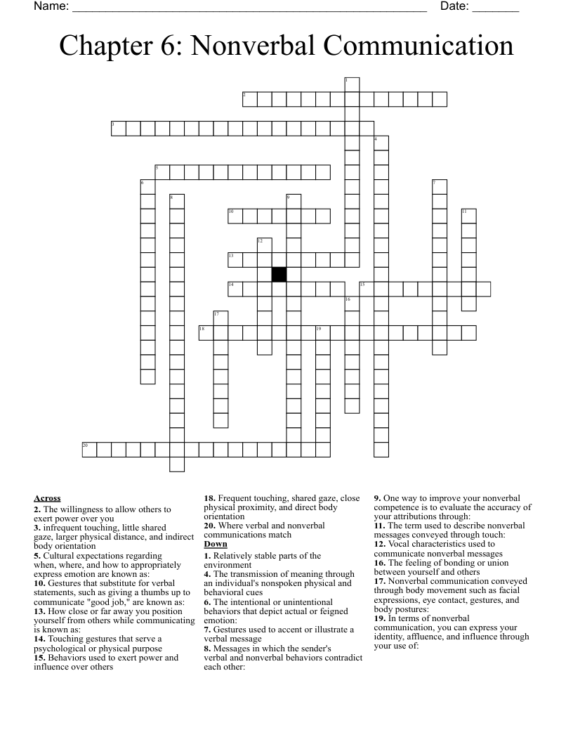 Chapter 6: Nonverbal Communication Crossword