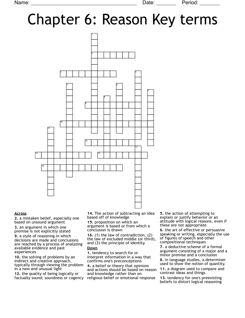 Chapter 6: Reason Key terms  Crossword