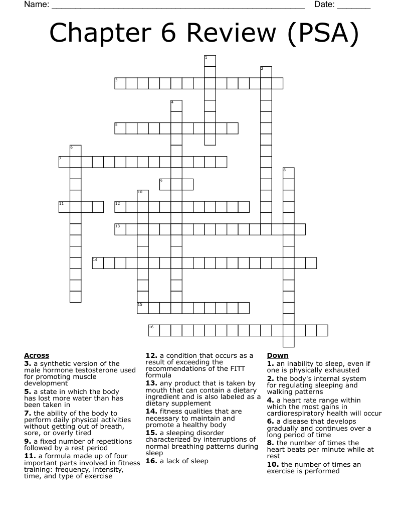Chapter 6 Review (PSA) Crossword