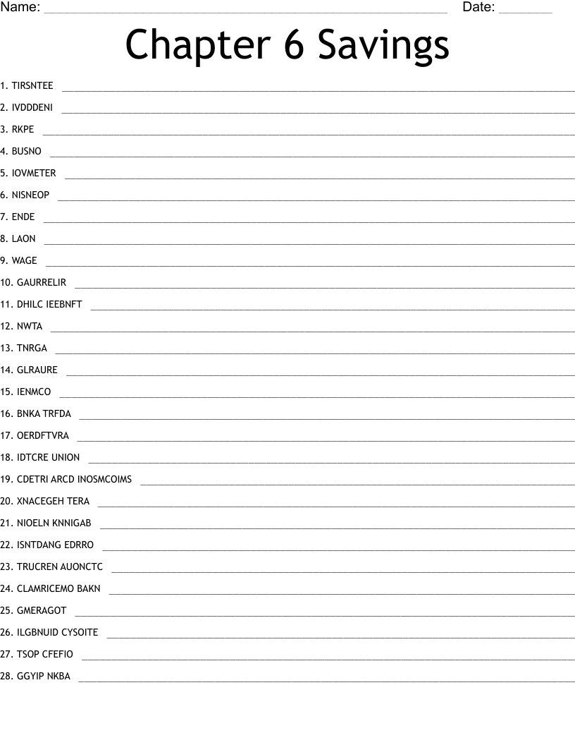 Chapter 6 Savings Word Scramble
