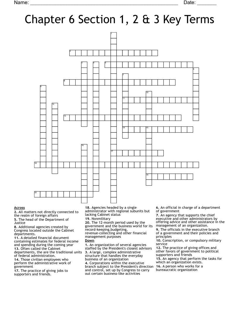Chapter 6 Section 1, 2 & 3 Key Terms Crossword