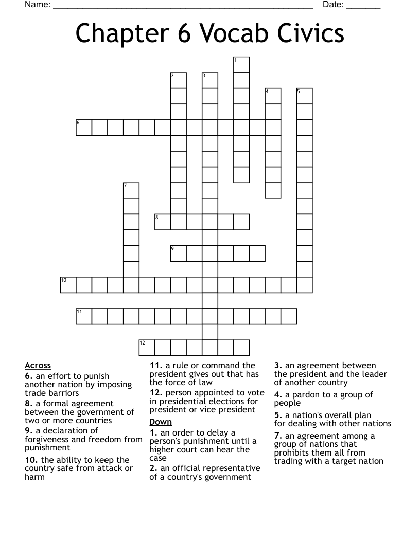 Chapter 6 Vocab Civics Crossword