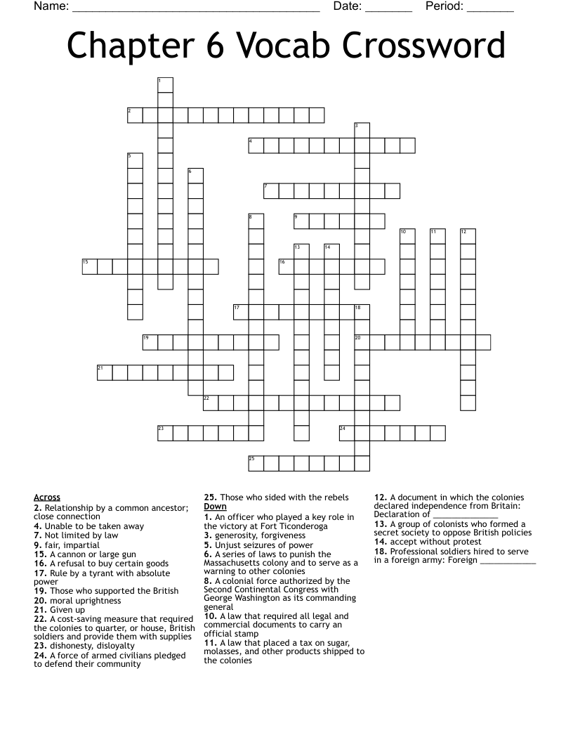 Chapter 6 Vocab Crossword