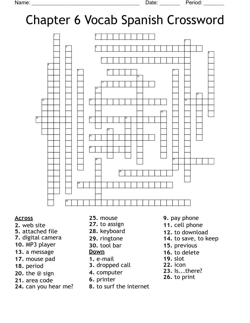 Chapter 6 Vocab Spanish Crossword