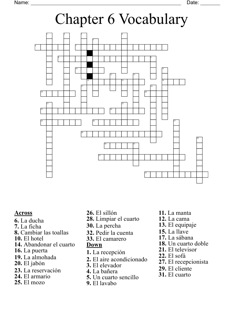 Chapter 6 Vocabulary Crossword