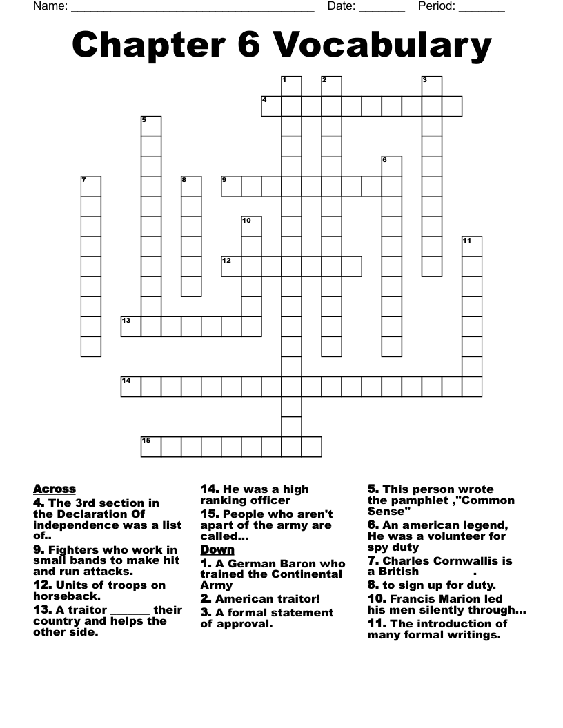 Chapter 6 Vocabulary  Crossword