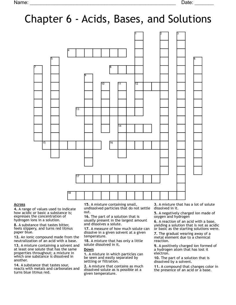 Chapter 6 - Acids, Bases, and Solutions Crossword