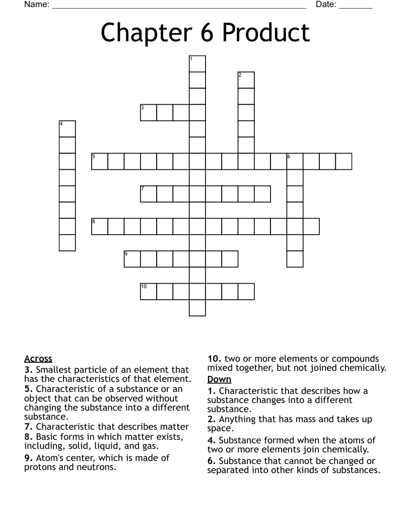 Chapter 6  Product  Crossword