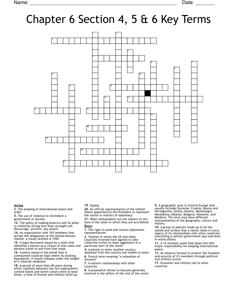 Chapter 6  Section 4, 5 & 6 Key Terms Crossword