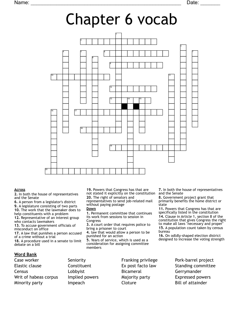 Chapter 6 vocab Crossword