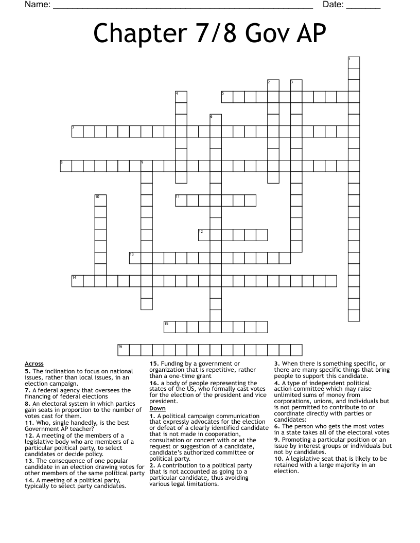 Chapter 7/8 Gov AP Crossword