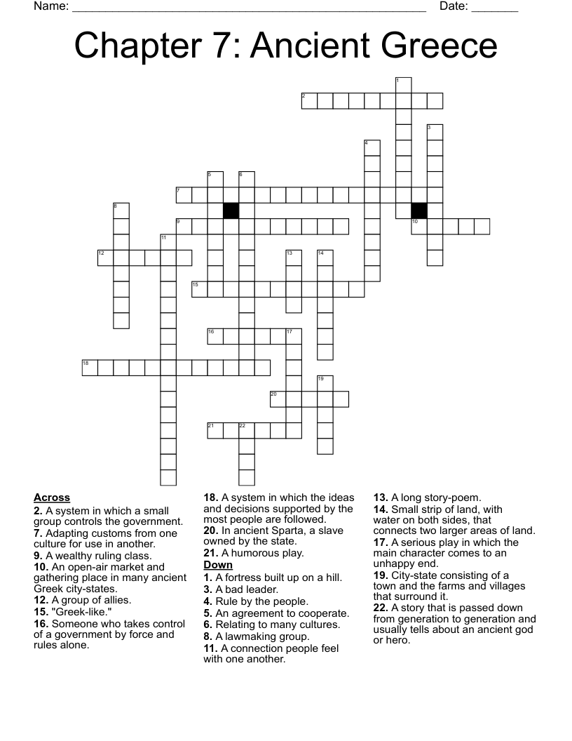 Chapter 7: Ancient Greece Crossword