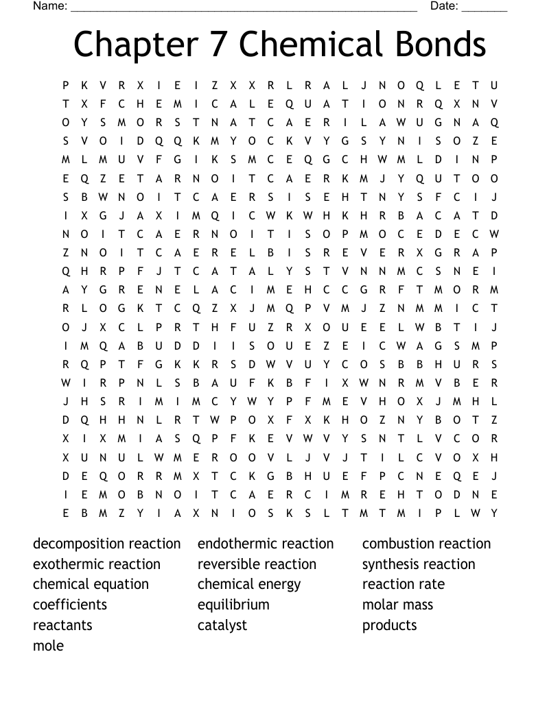 Chapter 7 Chemical Bonds Word Search