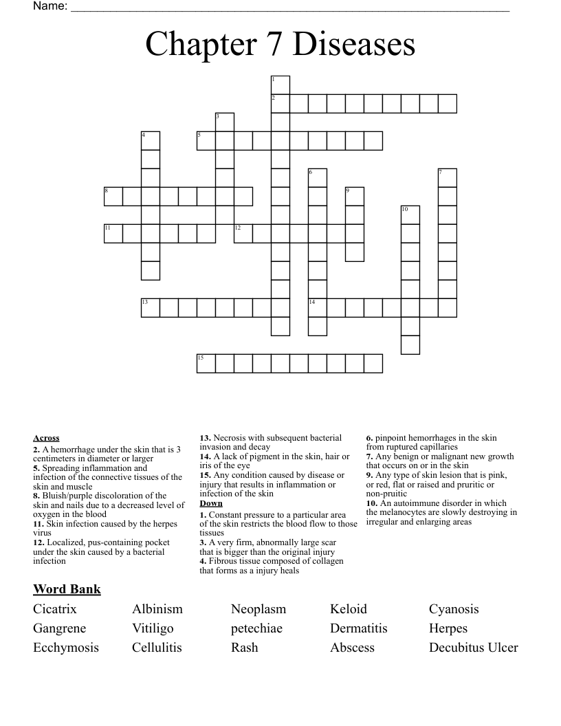 Chapter 7 Diseases Crossword