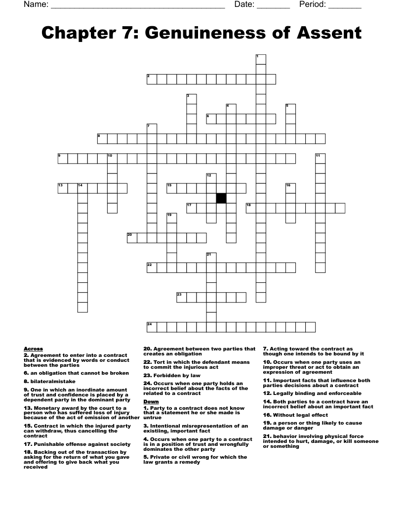 Chapter 7: Genuineness of Assent Crossword