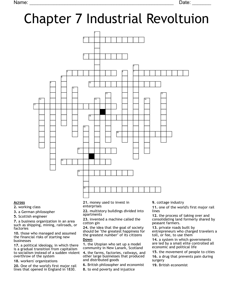 Chapter 7 Industrial Revoltuion Crossword