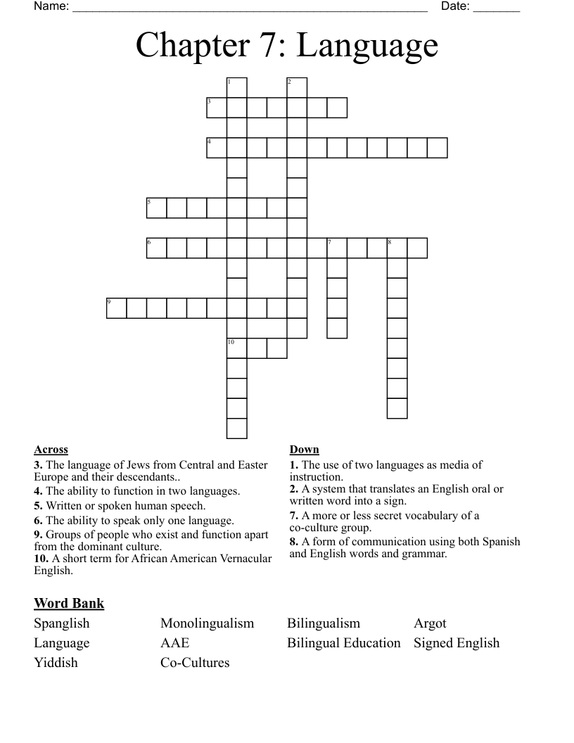 Chapter 7: Language Crossword