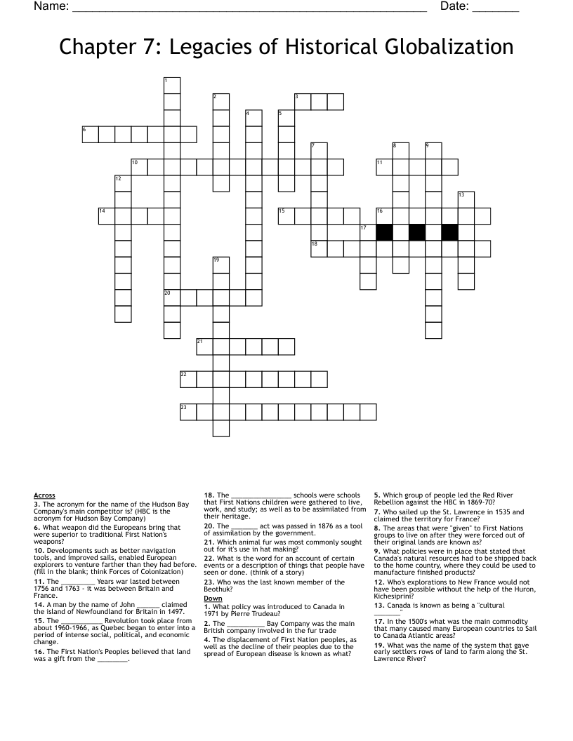Chapter 7: Legacies of Historical Globalization Crossword