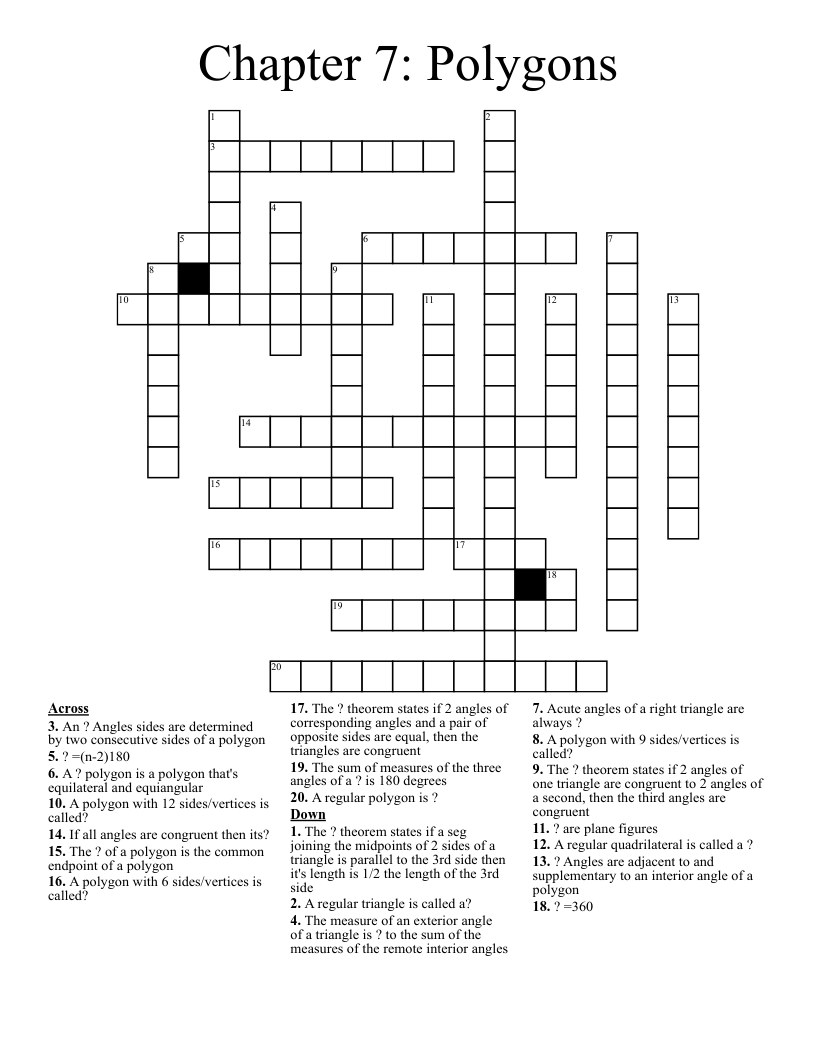 Chapter 7: Polygons  Crossword