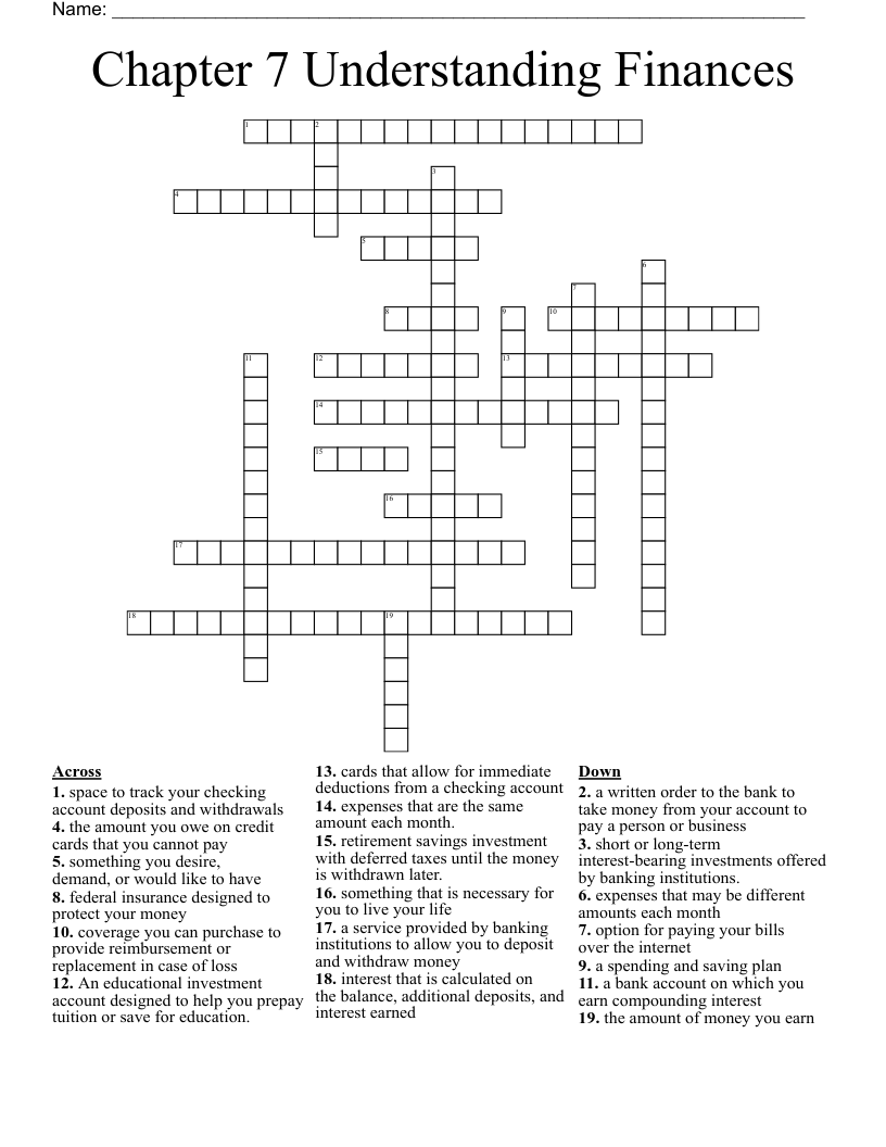 Chapter 7 Understanding Finances Crossword