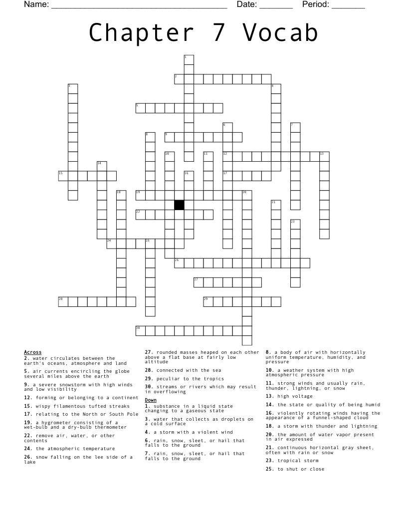 Chapter 7 Vocab Crossword