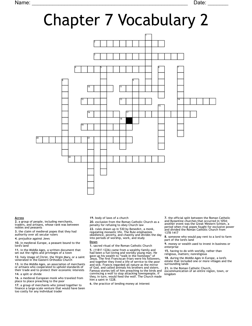 Chapter 7 Vocabulary 2 Crossword