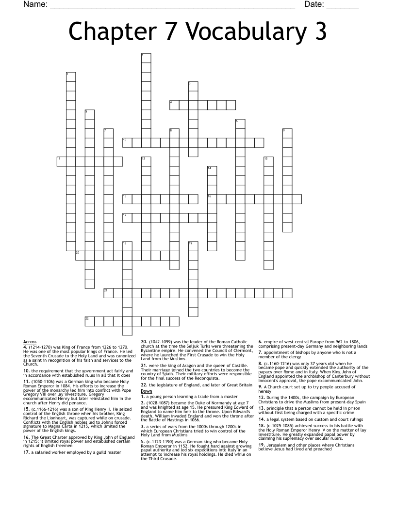Chapter 7 Vocabulary 3 Crossword