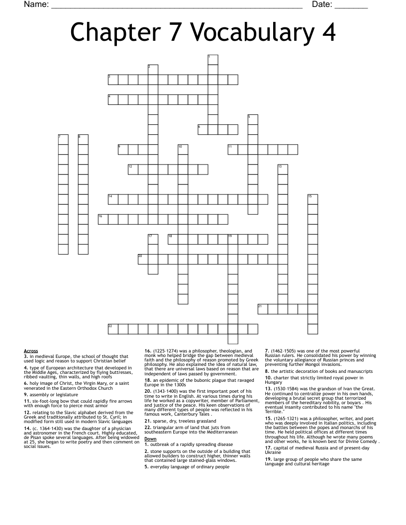 Chapter 7 Vocabulary 4 Crossword