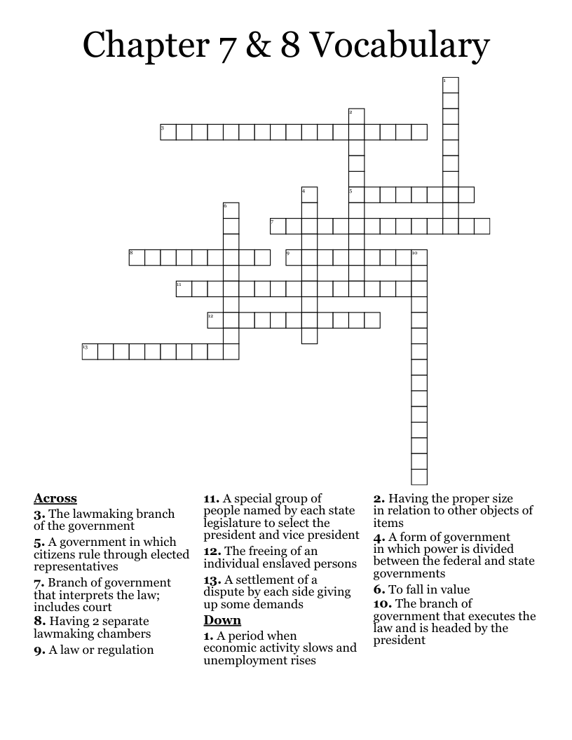 Chapter 7 & 8 Vocabulary Crossword