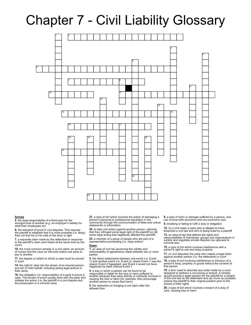 Chapter 7 - Civil Liability Glossary Crossword