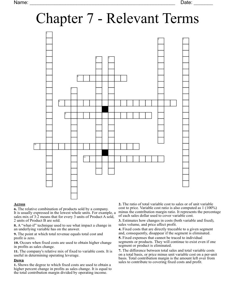 Chapter 7 - Relevant Terms Crossword