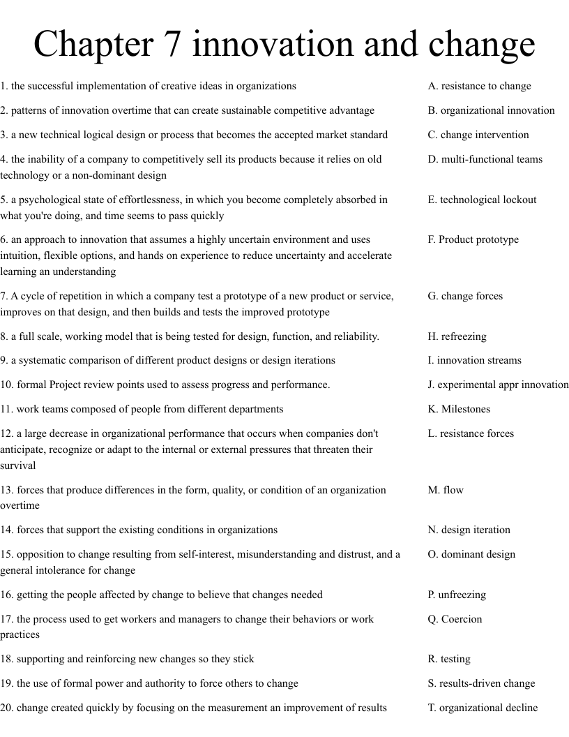 Chapter 7 innovation and change  Worksheet