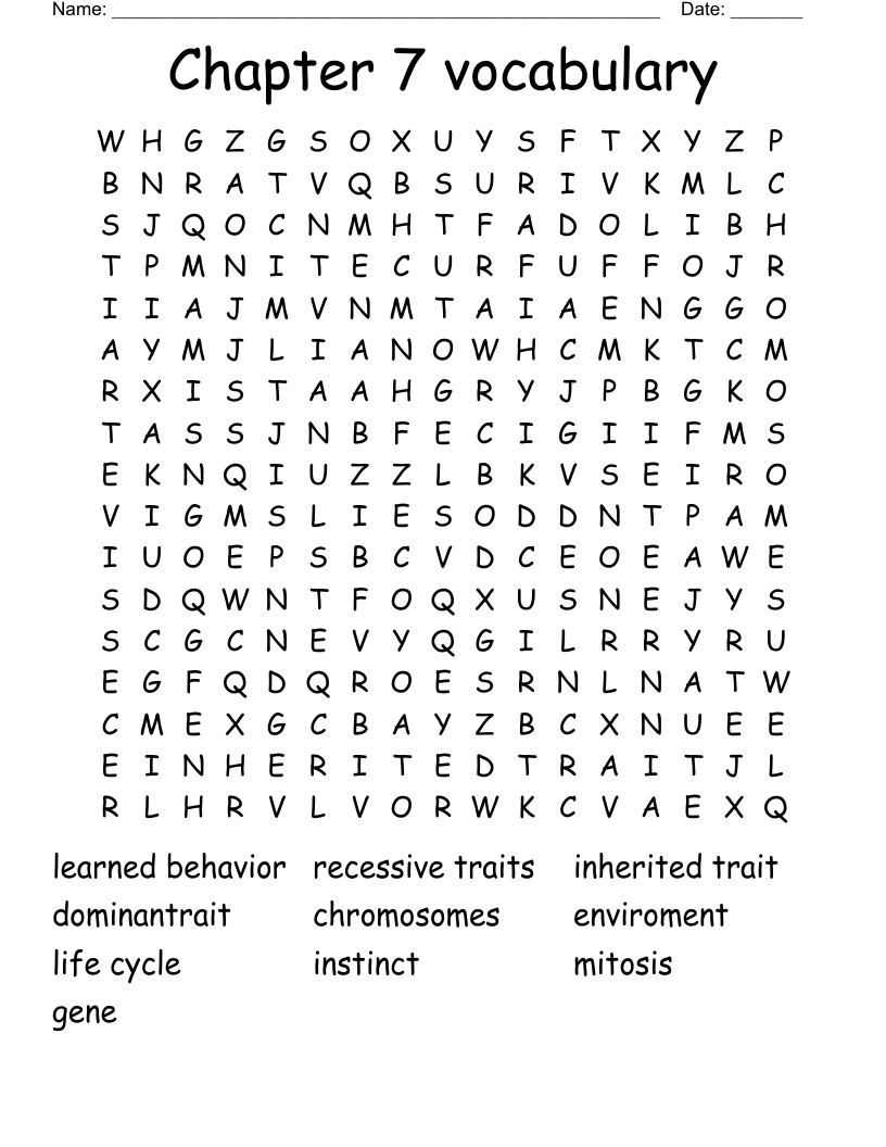 Chapter 7 vocabulary  Word Search